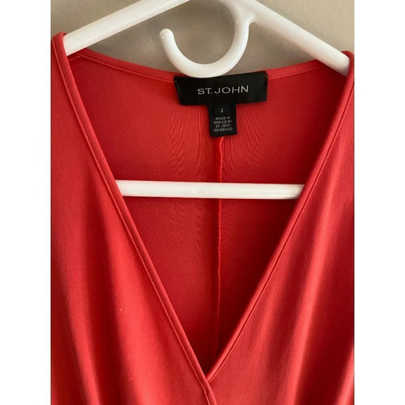 St. John Collection V-Neck Faux Wrap Midi Dress Coral/Orange Size 2 - Picture 5 of 15